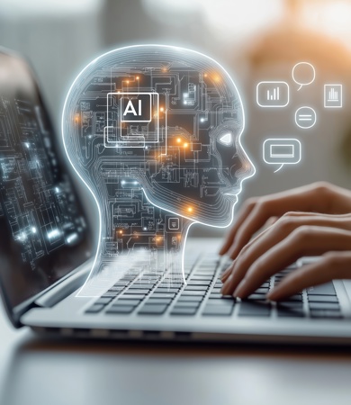 A person working on artificial intelligence on their computer